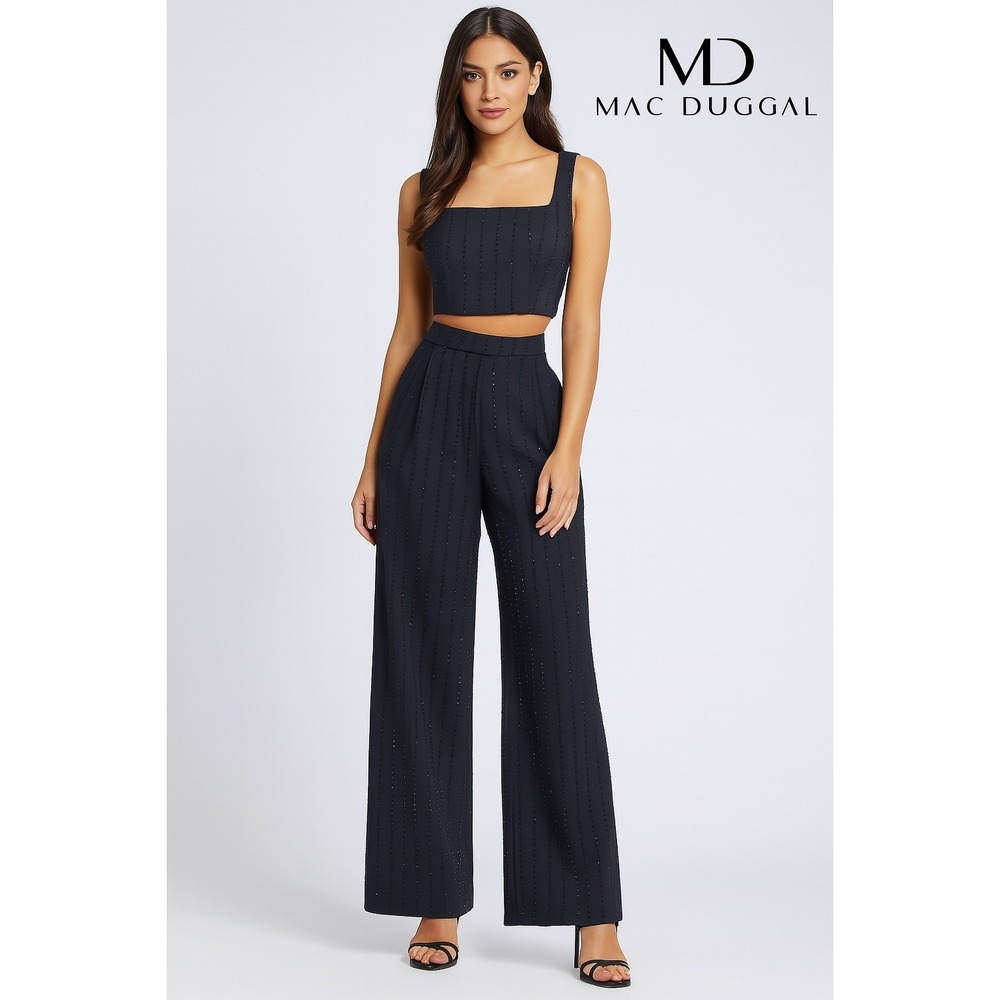 NWT Mac Duggal 81161‎ Navy Wide-Leg Pants Sz 8 $298